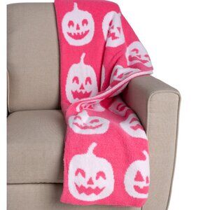 Novogratz 50x70 Pink Feather Happy Pumpkin Patterned Throw Blanket, NIP